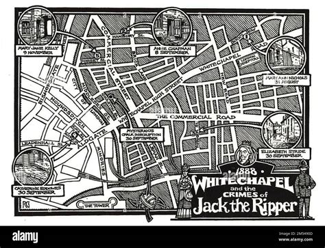 Mapa Whitechapel s vyznačenými miestami