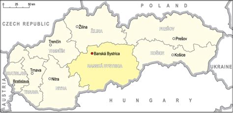 Mapa Slovenska s vyznačenou oblasťou Handlovej