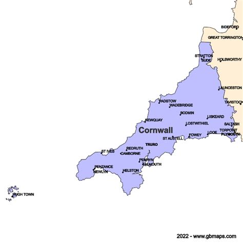 Mapa grófstva Cornwall