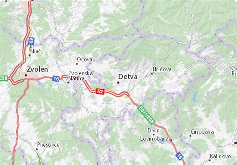 Mapa regiónu Detva a okolie