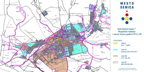 Mapa mesta Senica s vyznačením jaslí a materskej školy