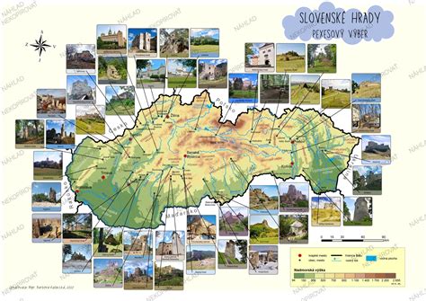 mapa Slovenska s vyznačenými hradmi a jaskyňami
