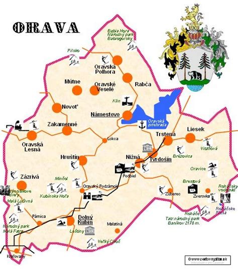 Mapa Oravy s vyznačenou obcou Rabčice